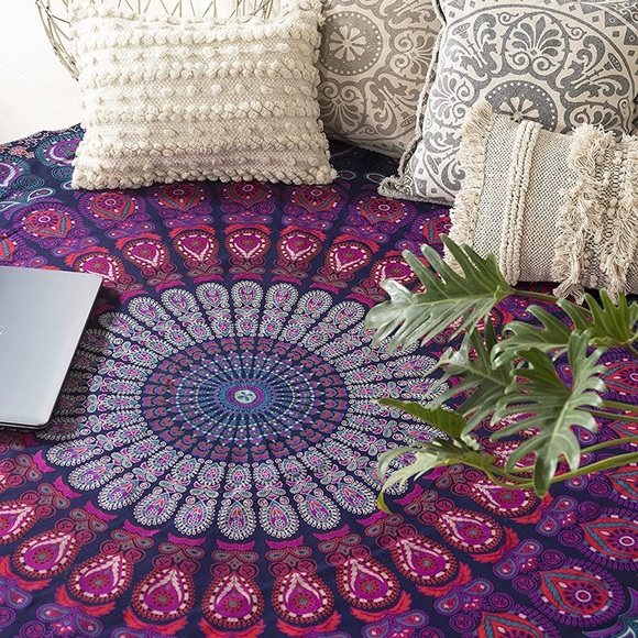 Hippie Boho/Indie Symmetrical Pattern Colorful Table Cover/Yoga/Floor/Patio Mat - Picture 2 of 8